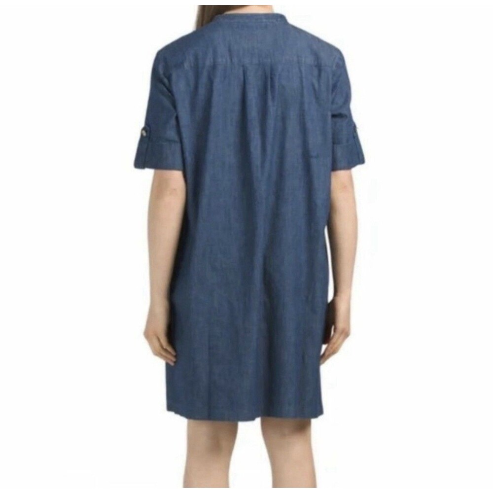 Anne Klein Shift Stretch Denim Blue 1/4 Zip Short Sleeve  Knee Length Dress 1XL - Picture 2 of 13